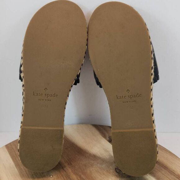 Kate Spade Zahara Black Leather Braided Flat Espadrille Sandals Slides Women's S - Picture 9 of 11